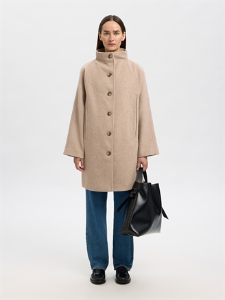 Selected Femme SlfVinni Wool Blend Coat Sandshell